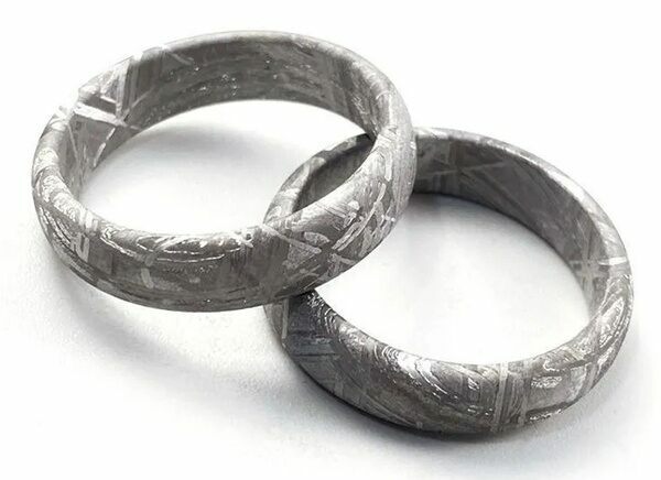 Modern day rings carved from etched iron meteorites.